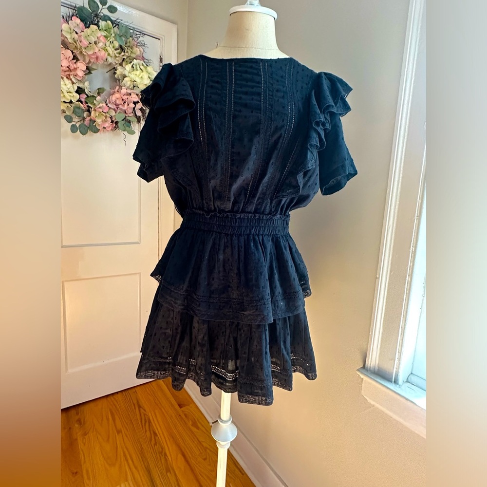 Loveshackfancy boutique ruffle mini dress black sz L